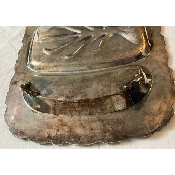 Serving Tray Platter Vintage Silverplate 3 Part Divided Well Footed Meat Large - Picture 4 of 5